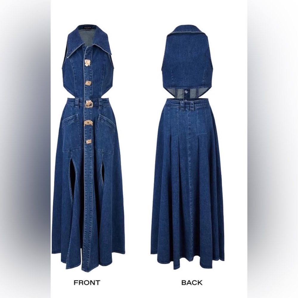 Amazon Dark Blue Denim Jumpsuit with Gold Accent Buttons - Picture 6 of 15